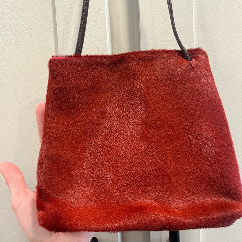 Joan & David red calf hair small shoulder/cross body bag